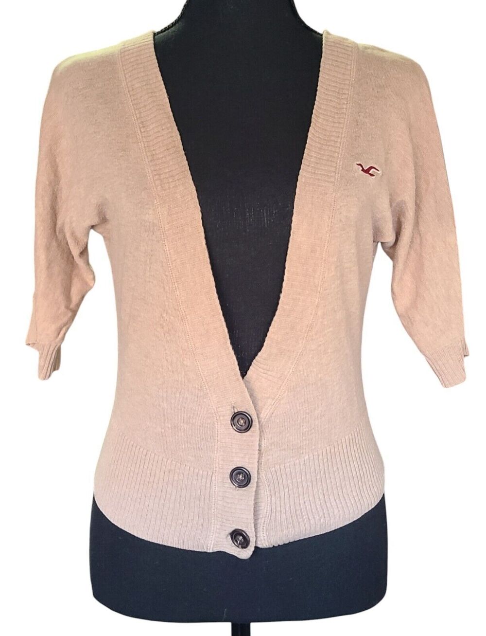 Hollister Beige Cream Cropped Button-Up Cardigan Junior's Size XS/ Extra Small